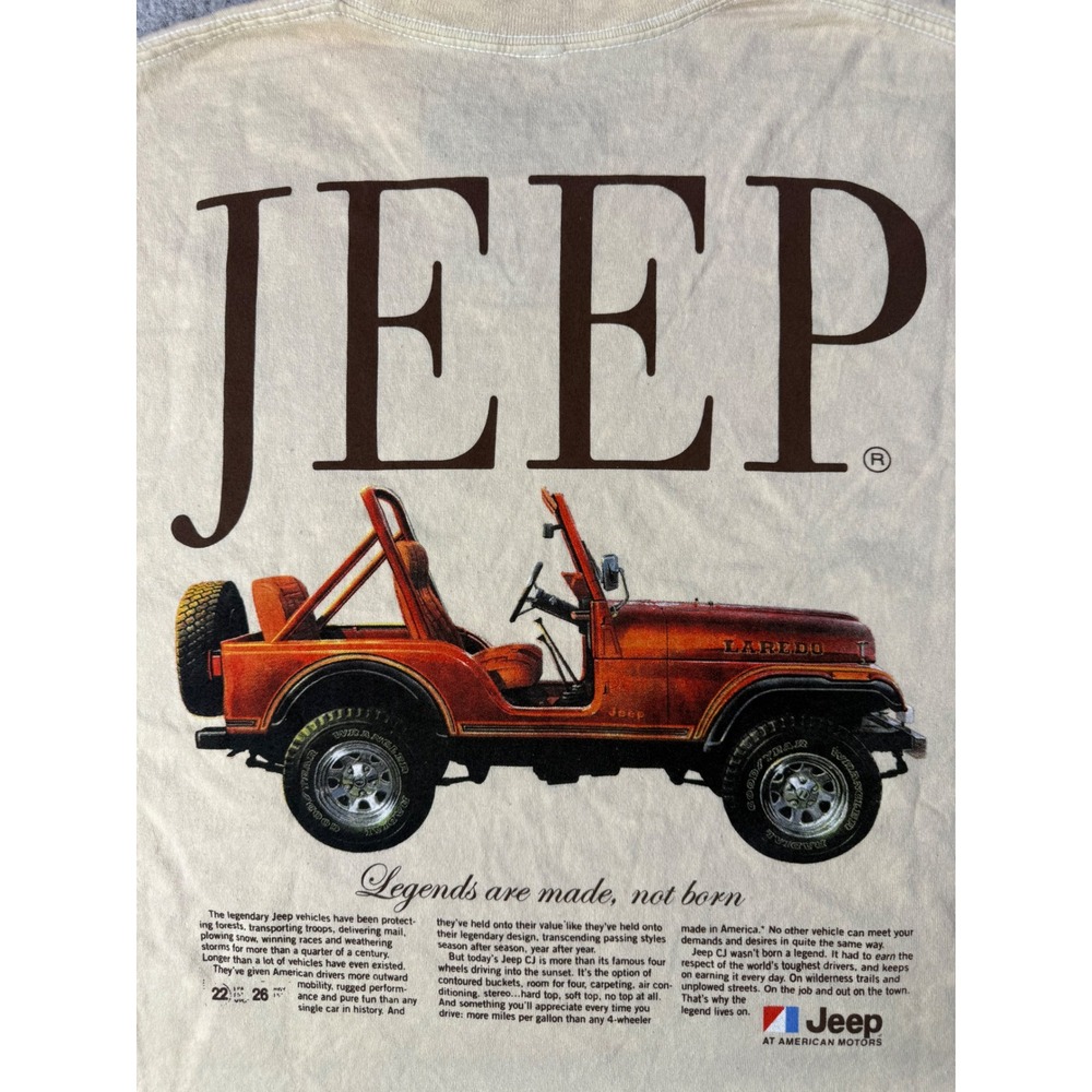 Jeep Spirit 1941 Graphic T-Shirt Mens 2X Cream Cropped Raw Hem Laredo CJ Retro